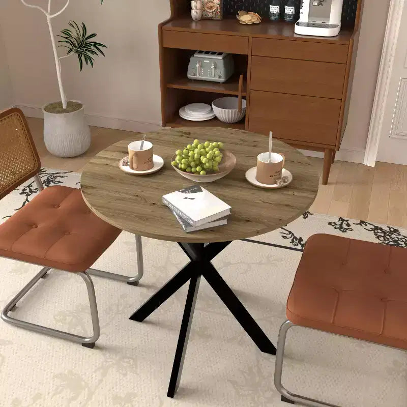Table à manger ronde de 31,5 pouces, petite table de cuisine circulaire avec pieds en métal noir pour 2 à 4 personnes