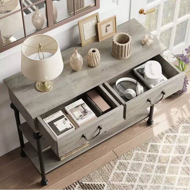 Console d'entrée, petite table d'entrée avec 2 tiroirs, table console étroite avec étagère de rangement pour salon