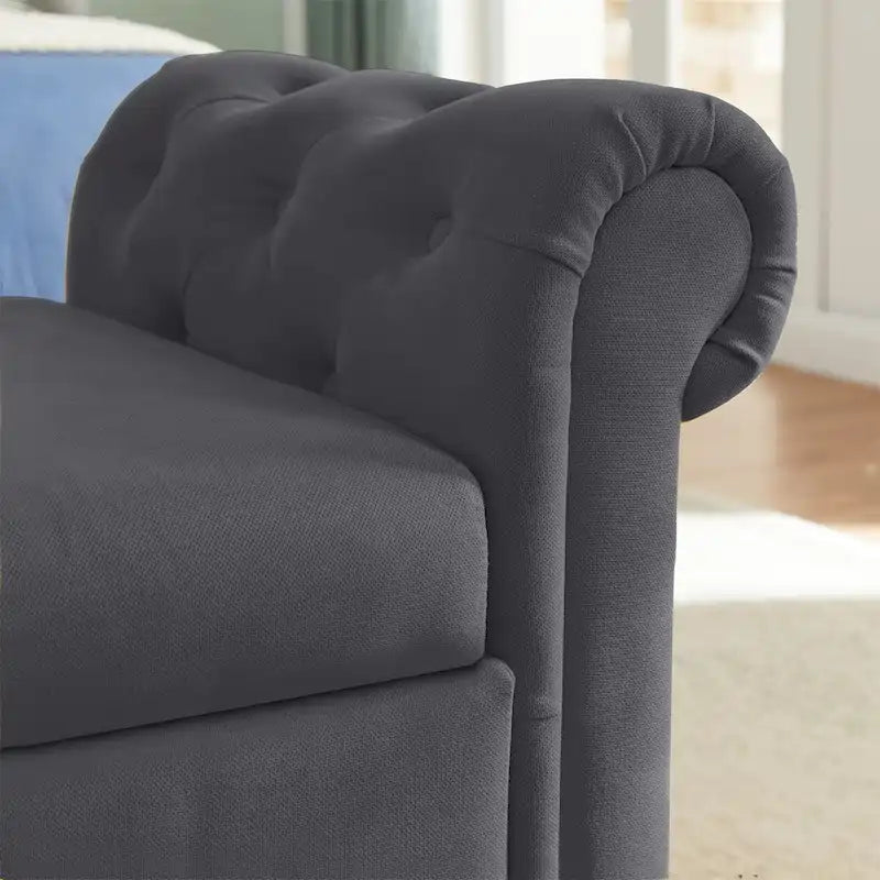 Banc de rangement pour chambre, bout de lit, accoudoirs roulés, canapé ottoman en velours, long banc