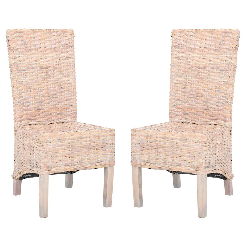 Lot de 2 chaises de salle à manger en osier naturel L 48 cm x P 56 cm x H 104 cm, style bohème côtier