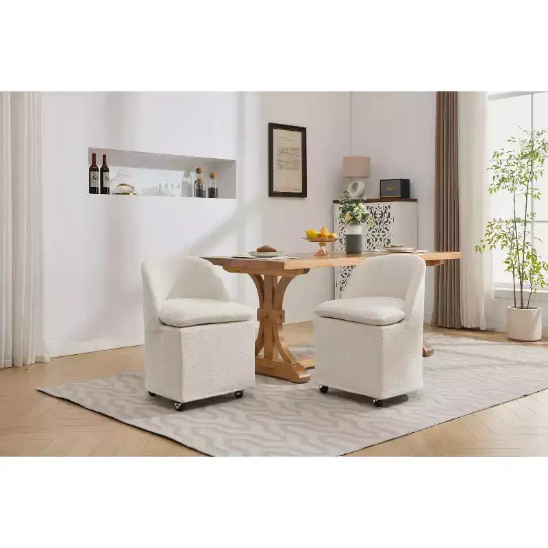 Okak Lot de 2 chaises de salle à manger modernes, chaises de salle à manger confortables en chenille avec roulettes universelles et coussins épais, chaises d'appoint de cuisine rembourrées