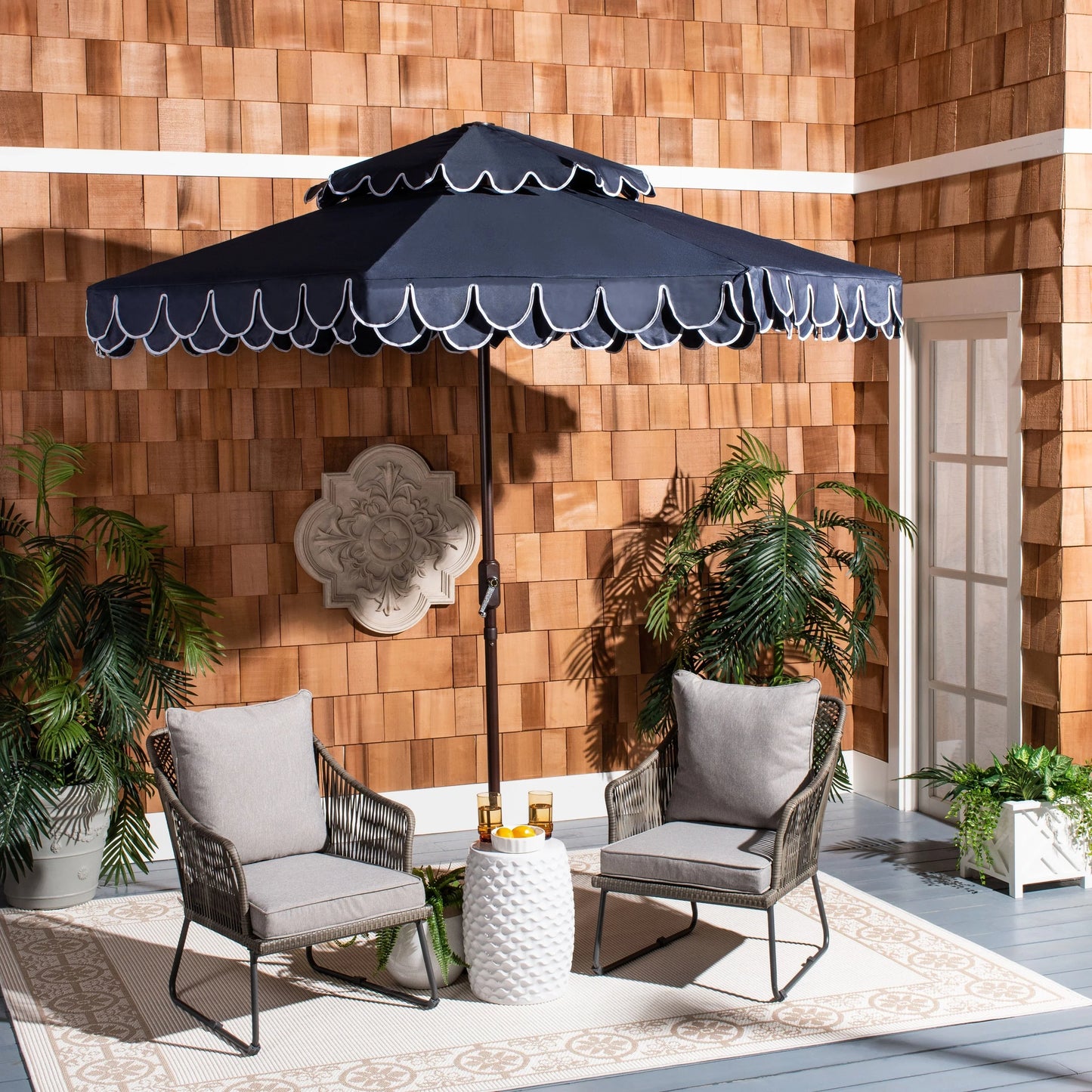 Parasol déporté double toit 274 cm avec cantonnière Kjerstin SAFAVIEH Outdoor