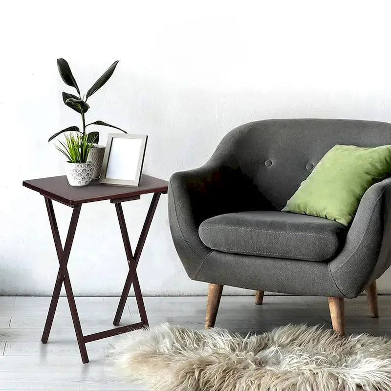Tables de service pliantes pour télévision PJ Wood avec support de rangement compact, expresso, ensemble de 5 pièces - 36.38
