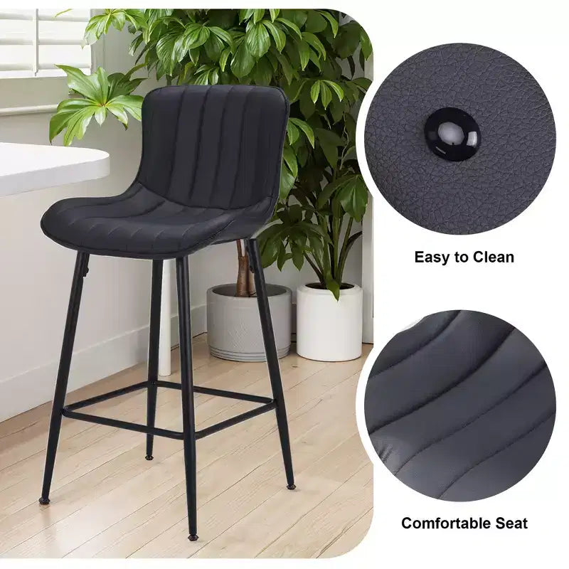 MAYEERTY Lot de 2 tabourets de bar de comptoir en similicuir noir, design moderne pour îlots de cuisine et salles à manger