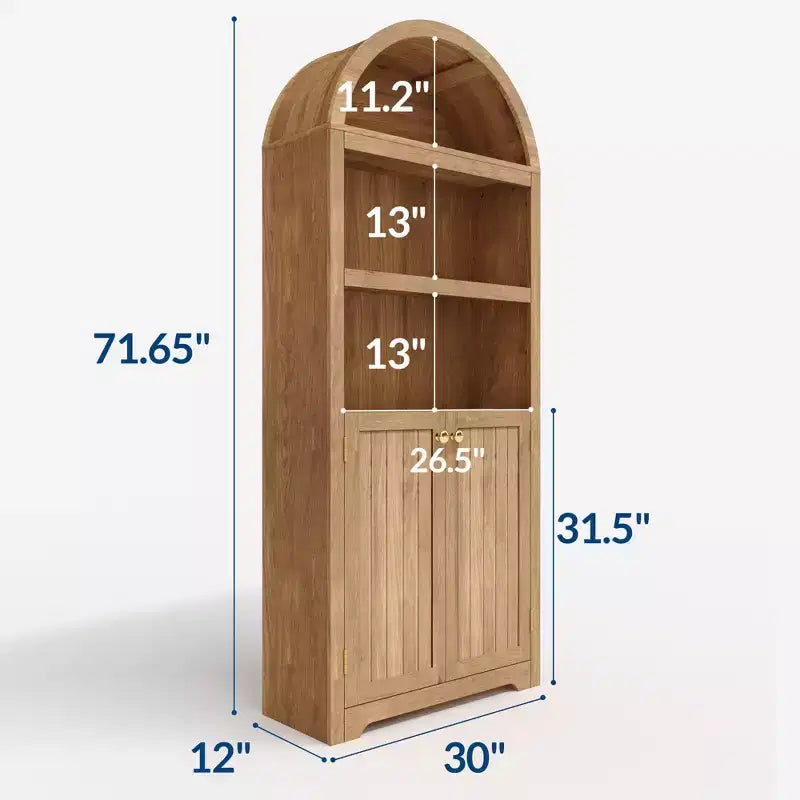 Meuble haut arqué GustoWave 71.6, Bibliothèque à 5 niveaux avec portes et étagères réglables, Armoire de rangement