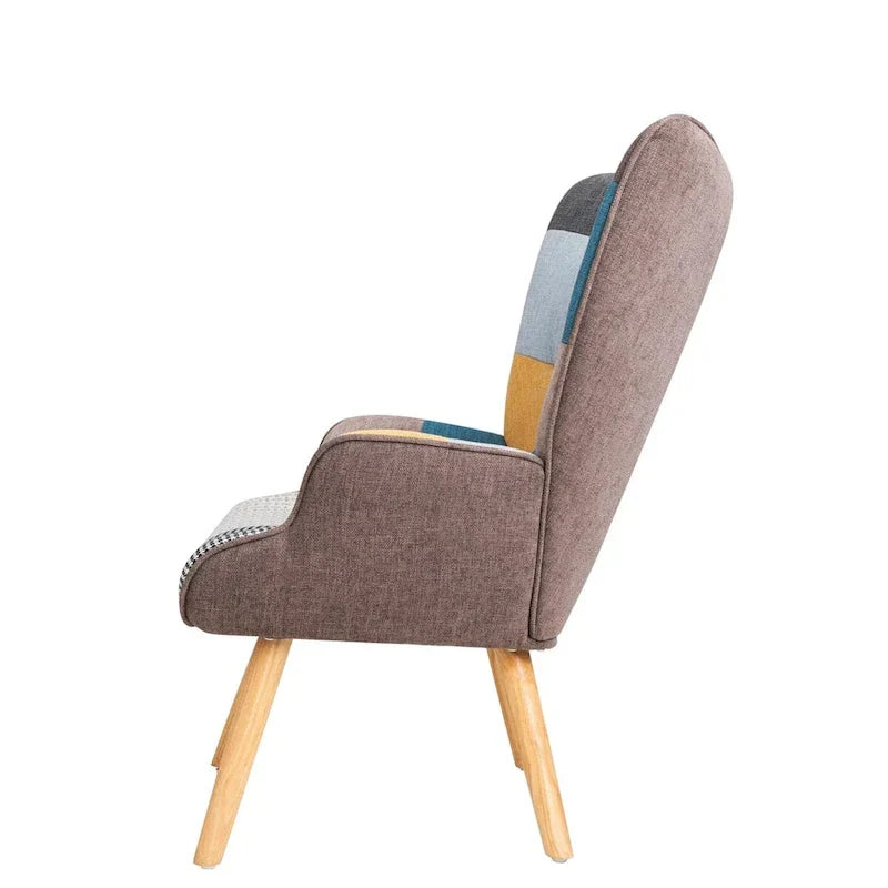 Fauteuil d'appoint avec pouf, ensemble fauteuil et pouf de salon, fauteuil d'appoint confortable pour chambre à coucher, surface en tissu à épissures créatives