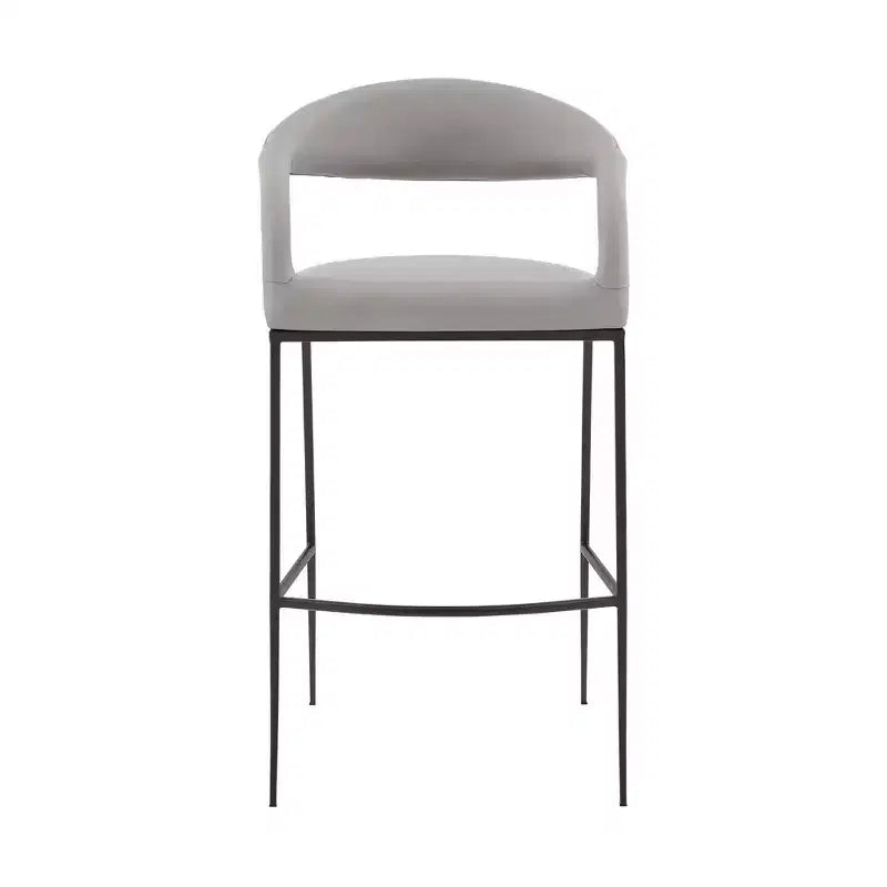 HomeRoots Chaise de bar basse 30" en similicuir et fer gris clair et noir