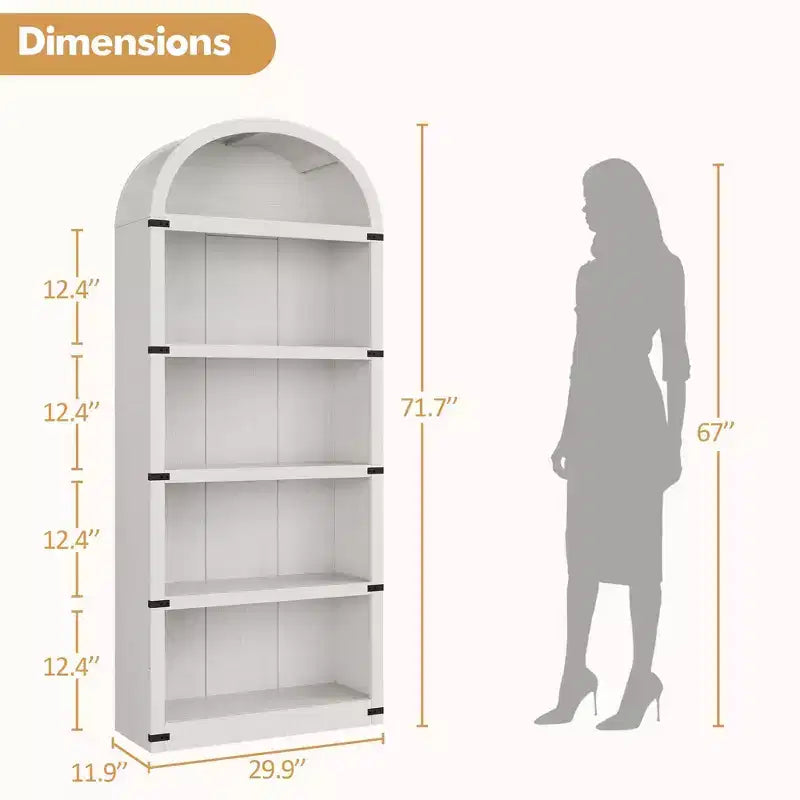 GustoWave Bibliothèque Haute de 181,96 cm, Étagère Murale Arched Style Ferme, Rangement d'Exposition, Étagères en Bois, Blanc/Gris