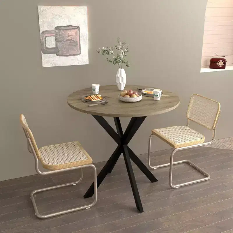 Table à manger ronde de 31,5 pouces, petite table de cuisine circulaire avec pieds en métal noir pour 2 à 4 personnes