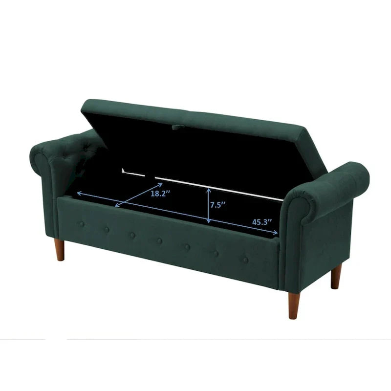 Banc de rangement pour chambre, bout de lit, accoudoirs roulés, canapé ottoman en velours, long banc