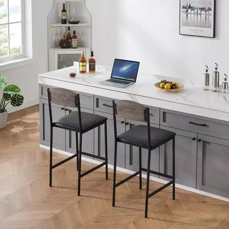 Tabourets de bar TROPOW, lot de 2-4 tabourets de bar rembourrés en PU, tabourets de bar modernes de 64 cm avec dossier et repose-pieds, chaises de salle à manger