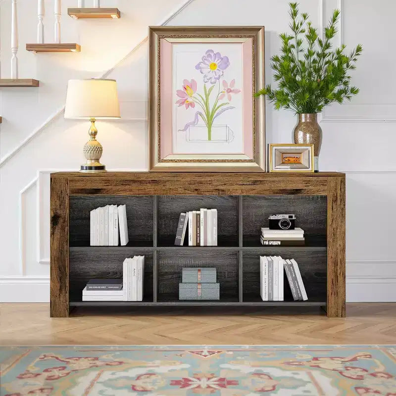 MAYEERTY 63 Table console rustique, table d'appoint en bois avec 6 compartiments ouverts pour entrée