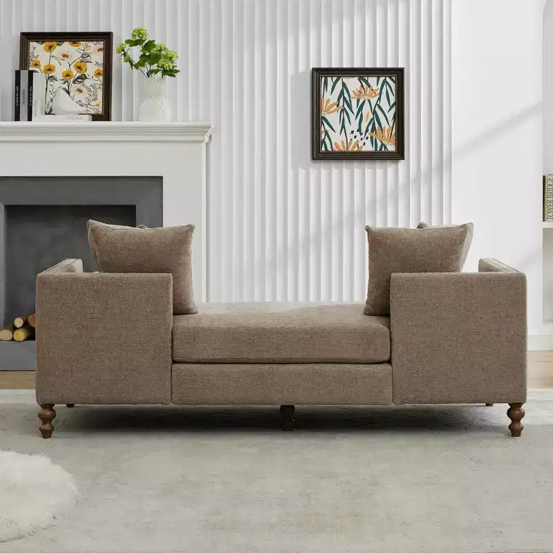 Clihome Chaise longue capitonnée en chenille de 75,2 po avec oreillers et clous décoratifs