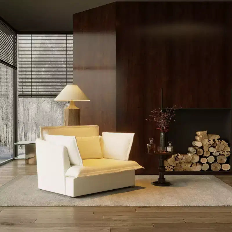 Fauteuil simple rembourré blanc Famapy, meuble de salon confortable avec coussins moelleux en coton