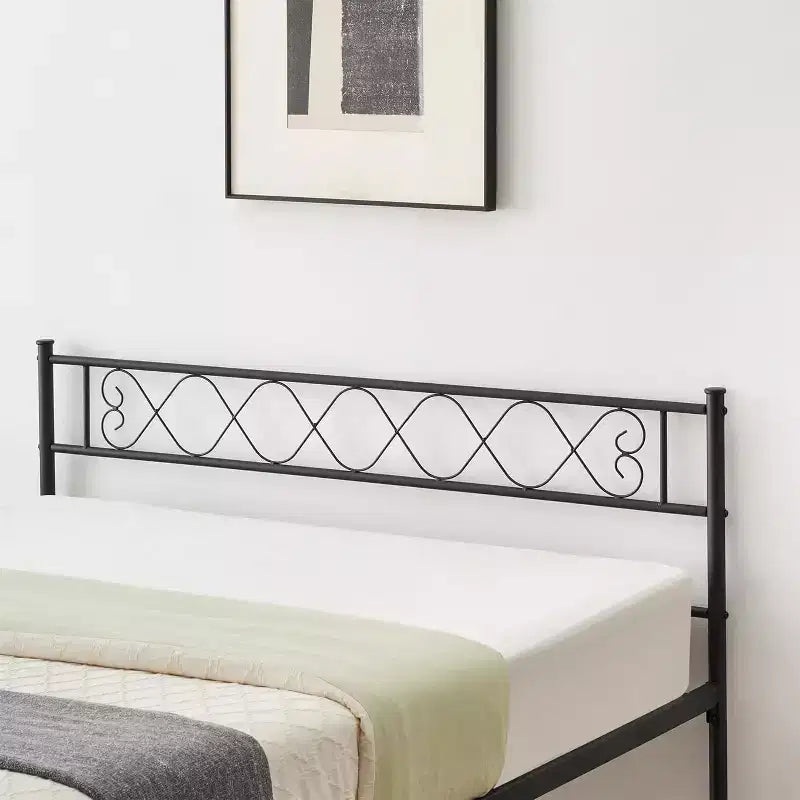 Cadre de Lit Moderne en Métal 1 Pièce - Rangement sous le Lit de 34,8 cm, Tête et Pied de Lit avec Lattes Métalliques, Aucun Sommier Tapissier Requis