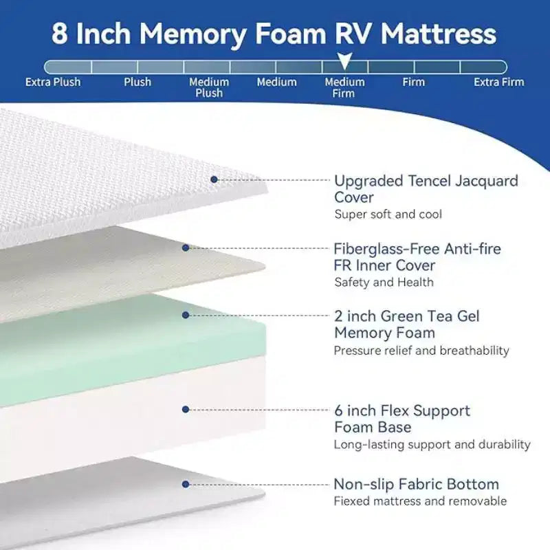 Dyonery matelas en mousse à mémoire de forme multi-tailles de 8/10 pouces d'épaisseur, housse Tencel, thé vert/gel rafraîchissant de qualité supérieure, emballé sous vide, matelas pour un sommeil profond, blanc
