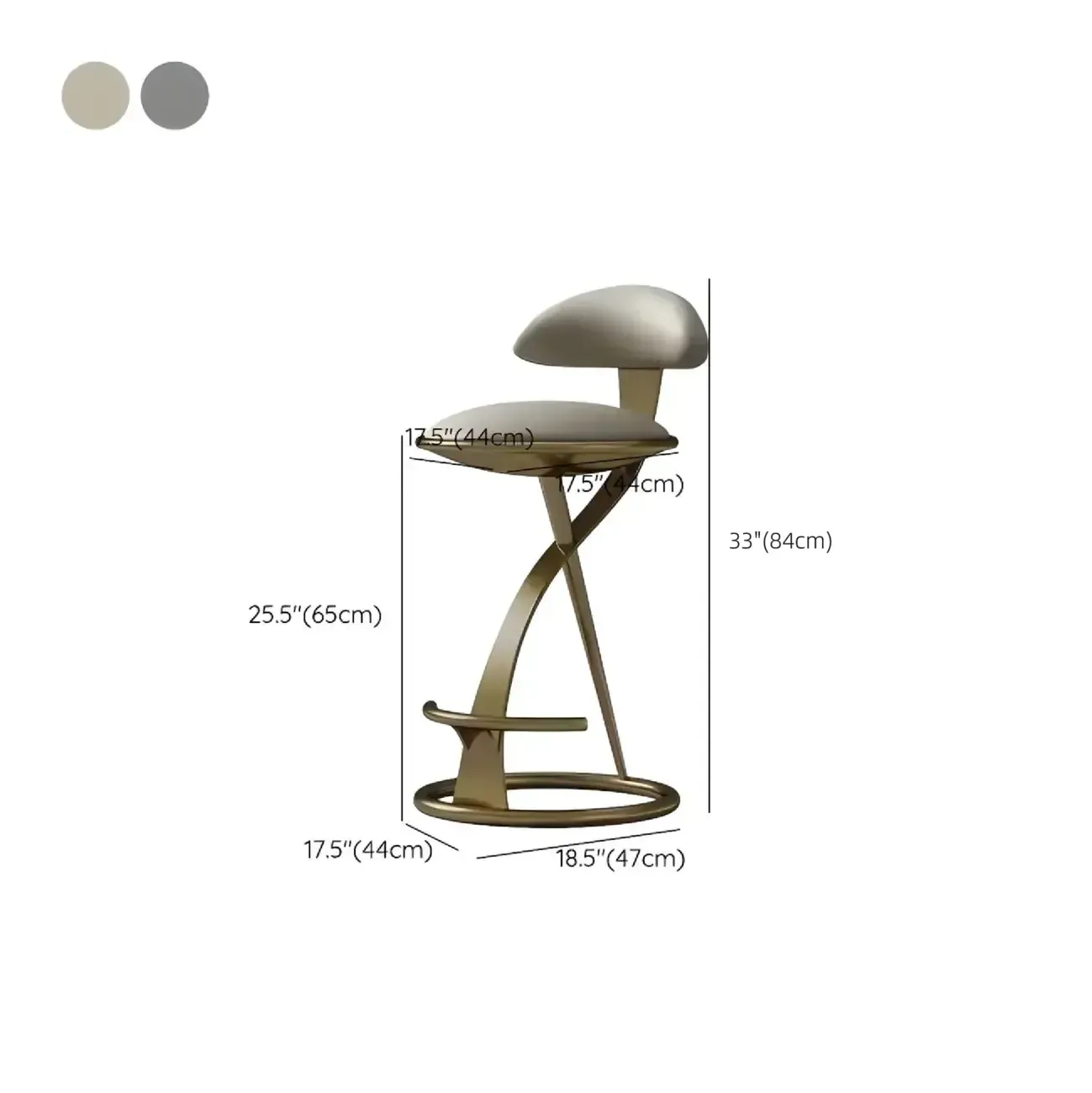 Tabouret de bar élégant en cuir beige avec cadre en métal doré de luxe