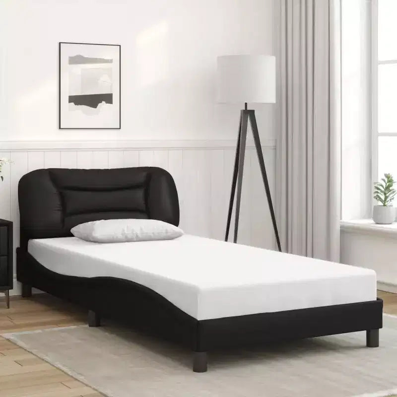 vidaXL Cadre de lit noir taille double avec tête de lit en mousse et bande lumineuse LED - Revêtement en similicuir contemporain - Meubles de chambre à coucher