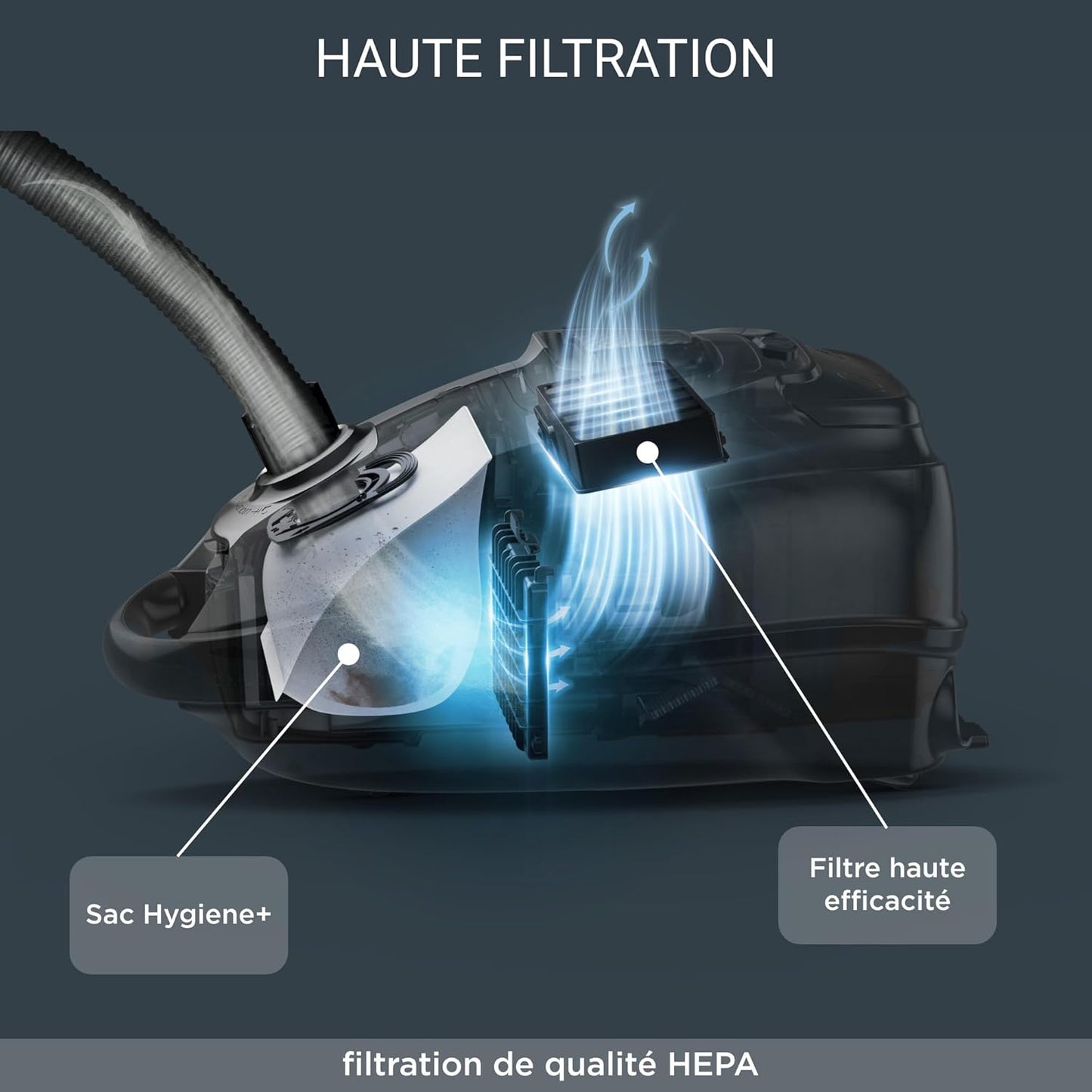 Rowenta Silence Force Effitech Aspirateur avec Sac, Basse Conso, Silencieux 57 DB(A), Filtration Haute efficacité, Rayon d'action 12 m, 4,5L RO7474EA, Rouge Tanin