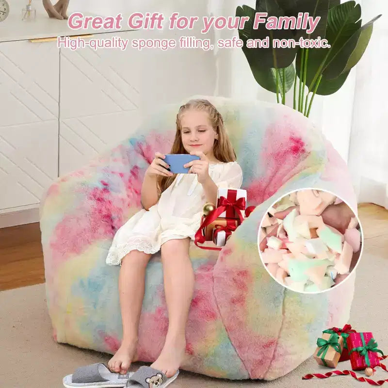 Fauteuil poire oversize en fausse fourrure rembourré de mousse, canapé douillet pour adultes et enfants, parfait pour les jeux vidéo, la lecture et les dortoirs