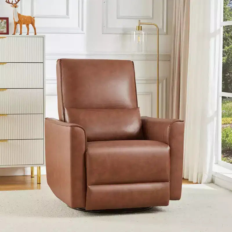 Fauteuil inclinable, pivotant et à bascule, inclinable manuel en cuir, fauteuil à bascule confortable, pour salon, chambre à coucher, marron