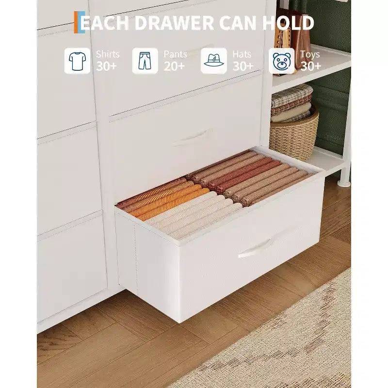 Commode de rangement avec 16 tiroirs, tringle à vêtements et étagères, organisateur de rangement en tissu pour chambre à coucher, placard ou entrée
