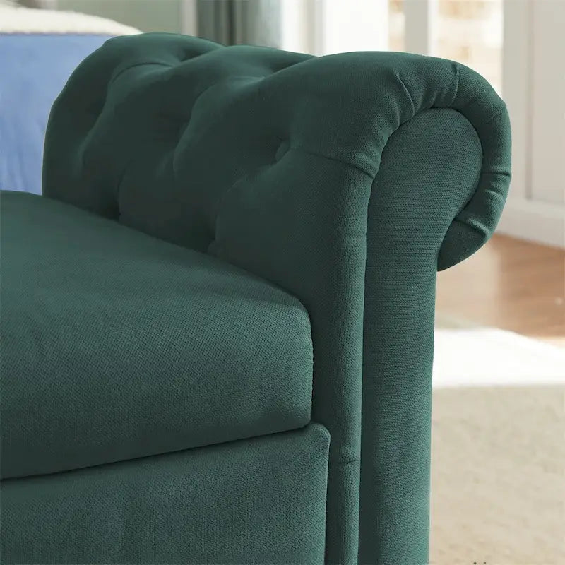 Banc de rangement pour chambre, bout de lit, accoudoirs roulés, canapé ottoman en velours, long banc