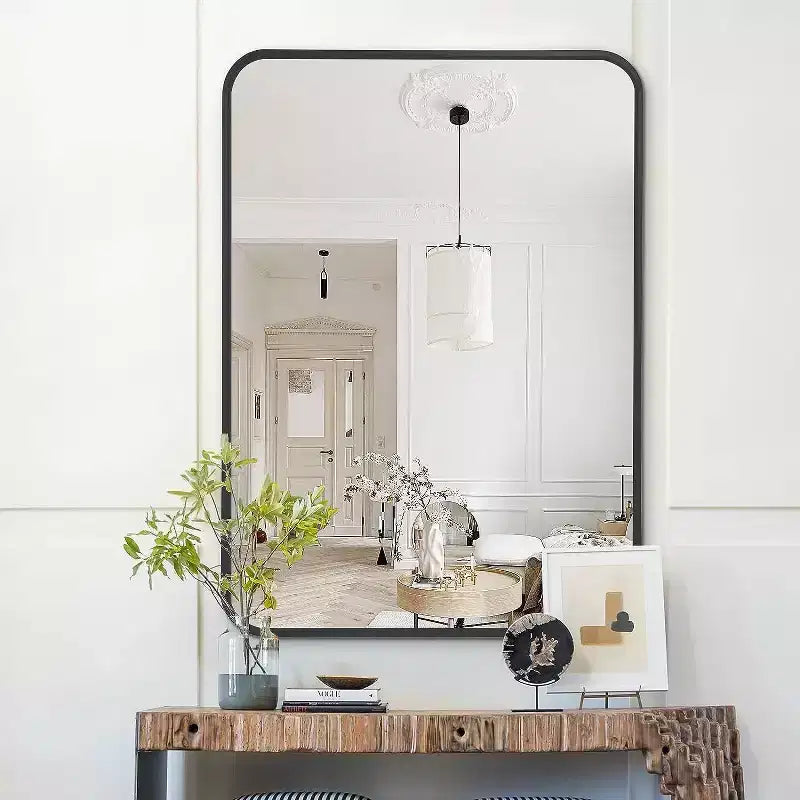 Miroir mural de salle de bain rectangulaire encadré en métal noir 24x36 pouces.