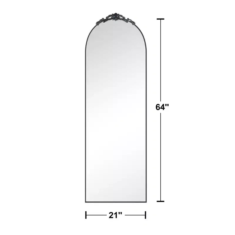 MAYEERTY Miroir pleine longueur avec support, cadre en aluminium à bord fin, à angle droit, arqué, noir, 64,17x21,26x0,79 pouces