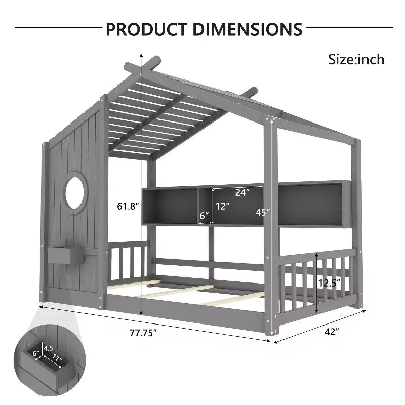 Lit cabane cabane Montessori pour enfant avec étagère de rangement - ModernLuxe