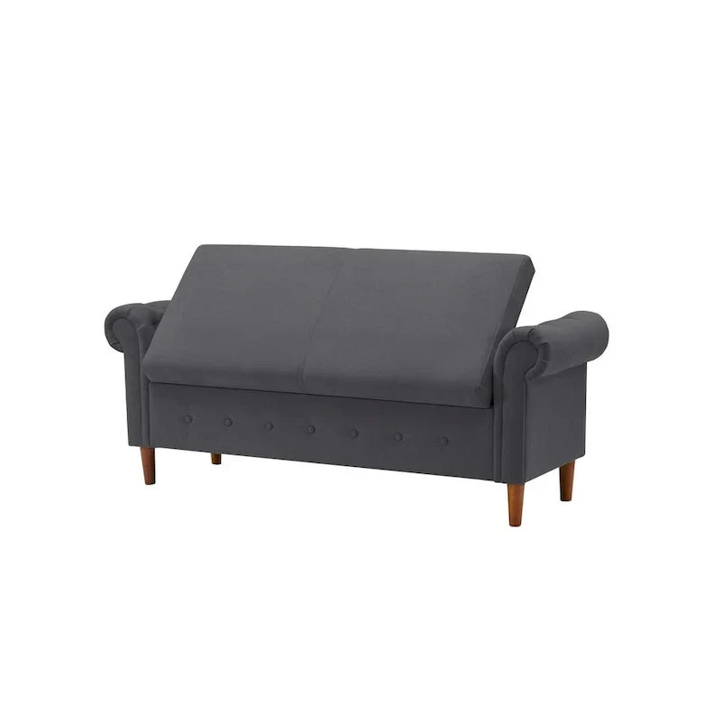Banc de rangement pour chambre, bout de lit, accoudoirs roulés, canapé ottoman en velours, long banc