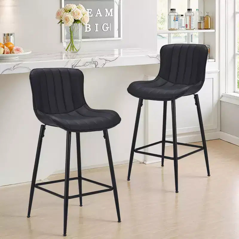 MAYEERTY Lot de 2 tabourets de bar de comptoir en similicuir noir, design moderne pour îlots de cuisine et salles à manger