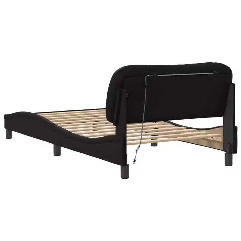 vidaXL Cadre de lit noir taille double avec tête de lit en mousse et bande lumineuse LED - Revêtement en similicuir contemporain - Meubles de chambre à coucher