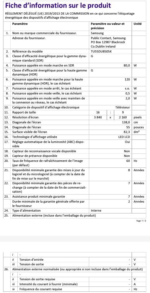 Samsung Téléviseur TU43DU8505 43" (43 Pouces) Crystal UHD 4K Smart TV 2024 [Classe énergétique G]