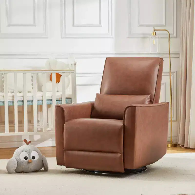 Fauteuil inclinable, pivotant et à bascule, inclinable manuel en cuir, fauteuil à bascule confortable, pour salon, chambre à coucher, marron