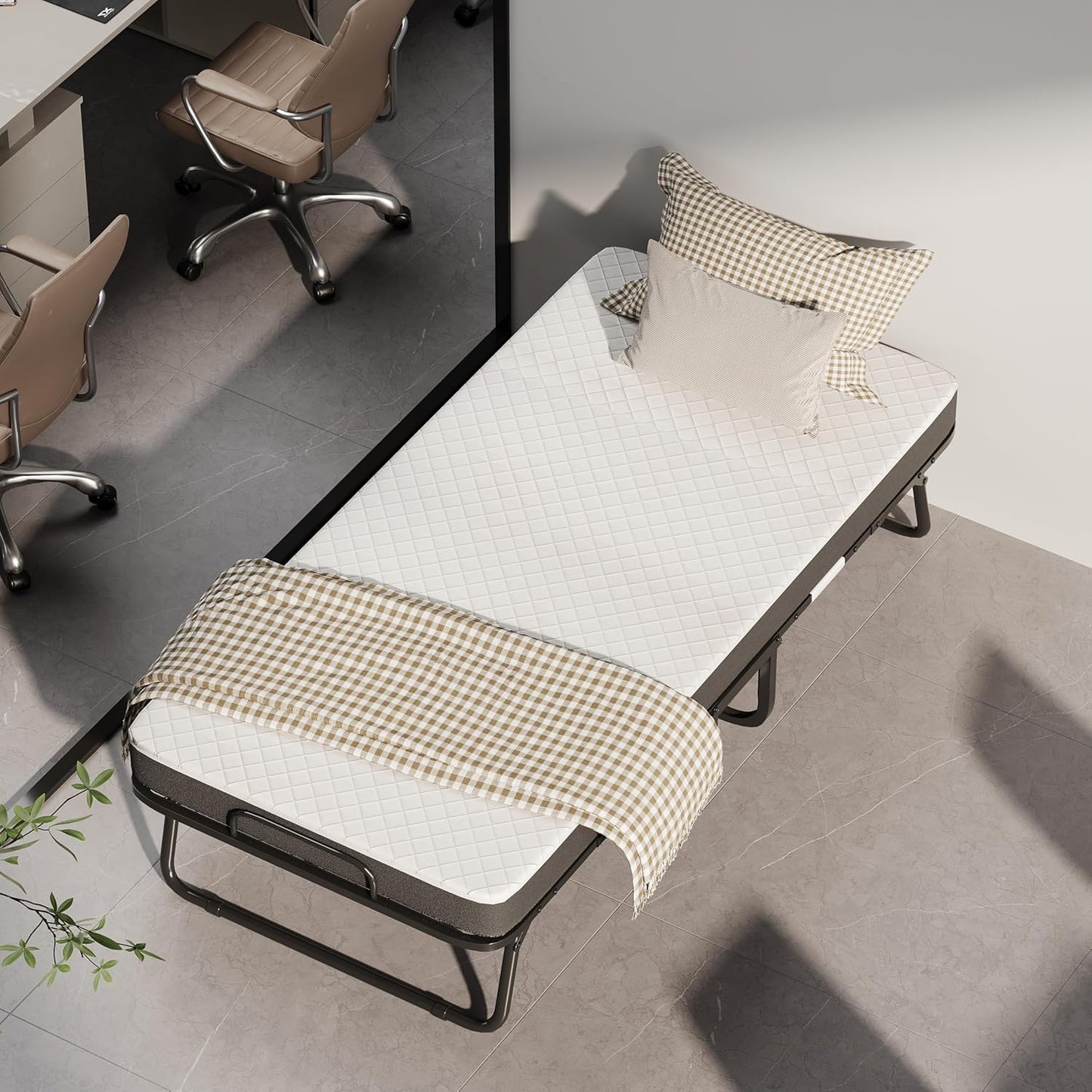CAIYUN lit pliant 1 personne 80 × 190 cm avec matelas mousse 13 cm, sommier à lattes métal, 4 roulettes, charge 200 kg