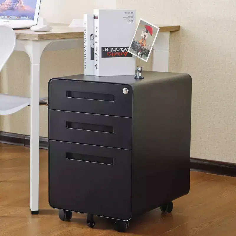 Meuble Classeur Mobile à 3 Tiroirs avec Serrure C Entièrement Assemblé Rangement Sous-Bureau pour Dossiers A4/Lettre/Légal, Conception en Métal Roulant à 5 Roues