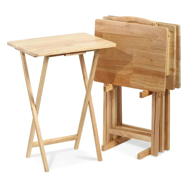 Tables de service pliantes pour télévision PJ Wood avec support de rangement compact, expresso, ensemble de 5 pièces - 36.38