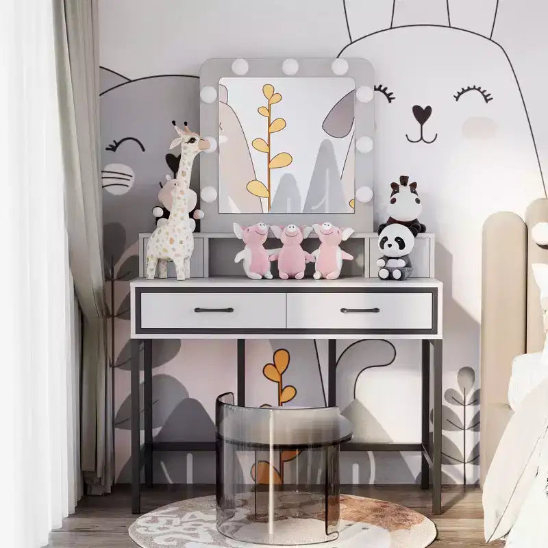 Coiffeuse avec miroir lumineux, table de maquillage Hollywood 3 couleurs dimmable avec 4 tiroirs