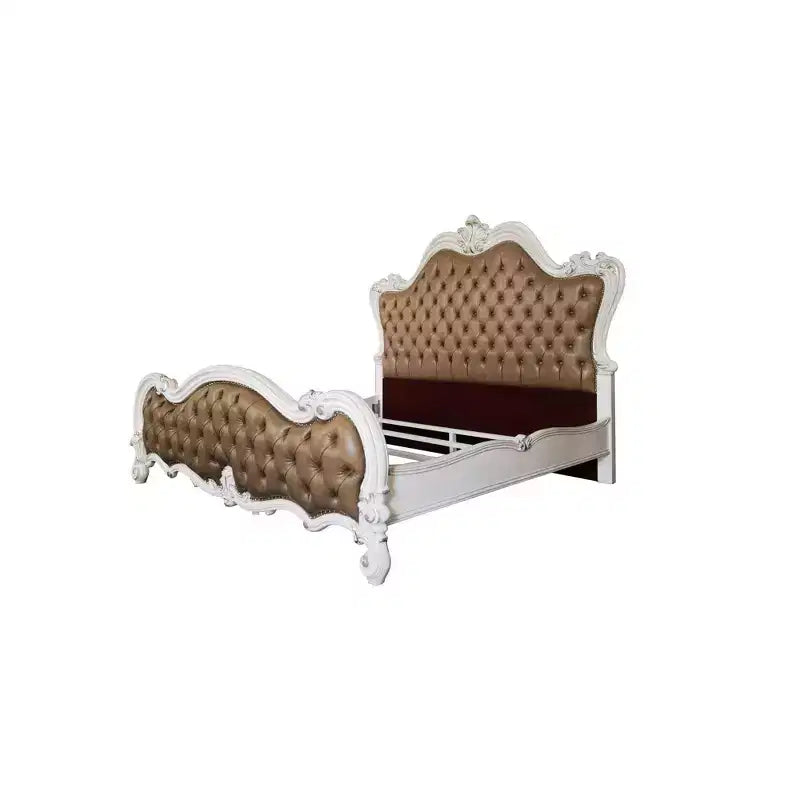 Lit California King Size Versailles II 102" Gris Vintage Cuir Synthétique Gris Vintage & Blanc Os - Meubles Acme