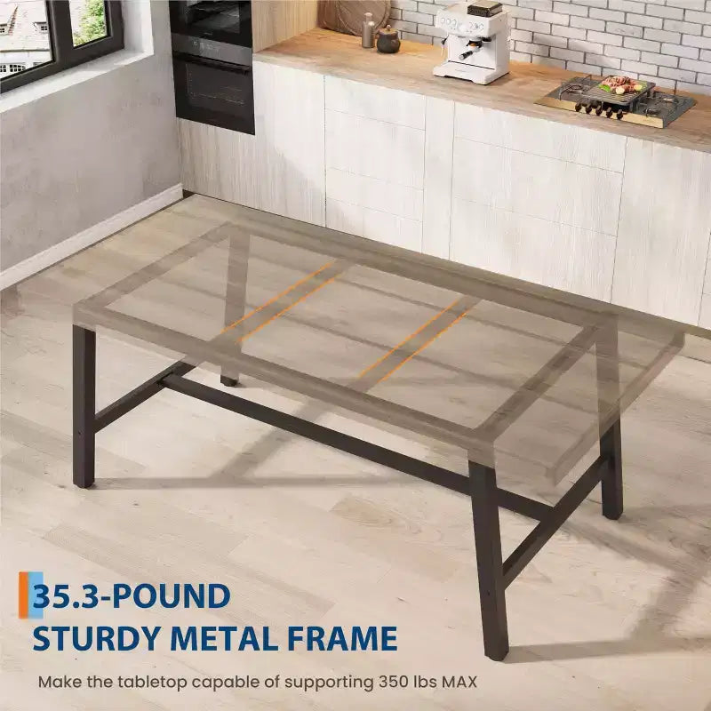 Table de salle à manger de 180 cm pour 6-8 personnes, grande table rectangulaire industrielle avec plateau en bois et pieds en métal pour cuisine et salle à manger, grise
