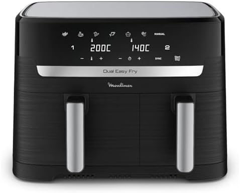 Moulinex air fryer deux compartiments, très grande capacité 11L, 10 personnes, 7 Programmes automatiques, friteuse sans huile, Ecran tactile digital, Dual inox, EZ942BF0, Gris foncé : Cuisine et Maison