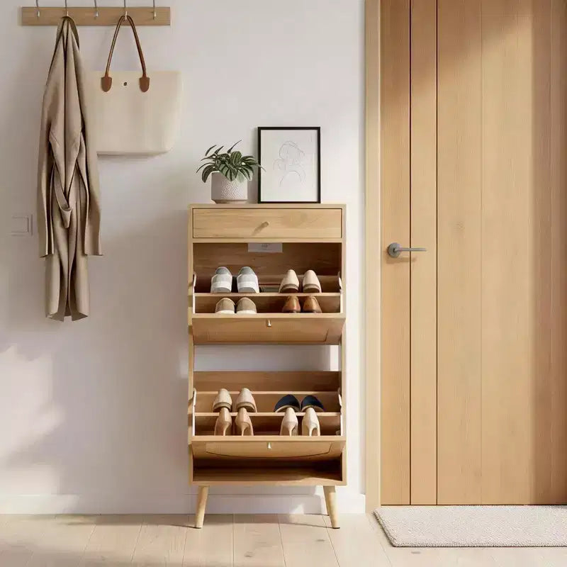 Karl Meuble à chaussures 1 tiroir, 2 abattants, en panneau de particules et rotin 21,26 L