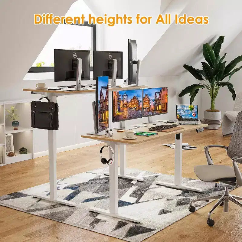 PexFix Bureau assis-debout électrique 55 x 24 avec plateau Nature, hauteur réglable, pour ordinateur, pour la maison ou le bureau, avec plateau assemblé