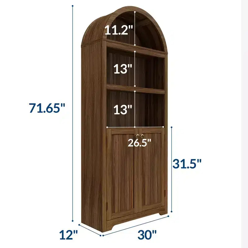 Meuble haut arqué GustoWave 71.6, Bibliothèque à 5 niveaux avec portes et étagères réglables, Armoire de rangement