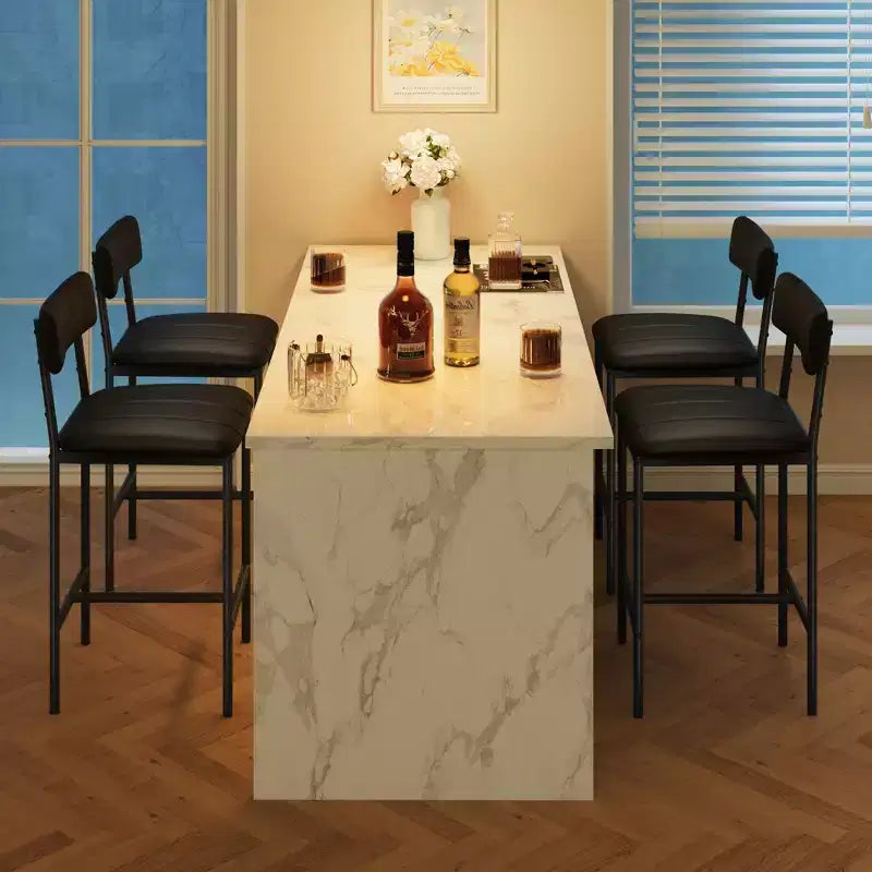 Lot de 2 tabourets de bar en cuir PU et métal, chaises de bar rembourrées avec repose-pieds, lot de chaises de salle à manger pour petit espace, appartement, noir