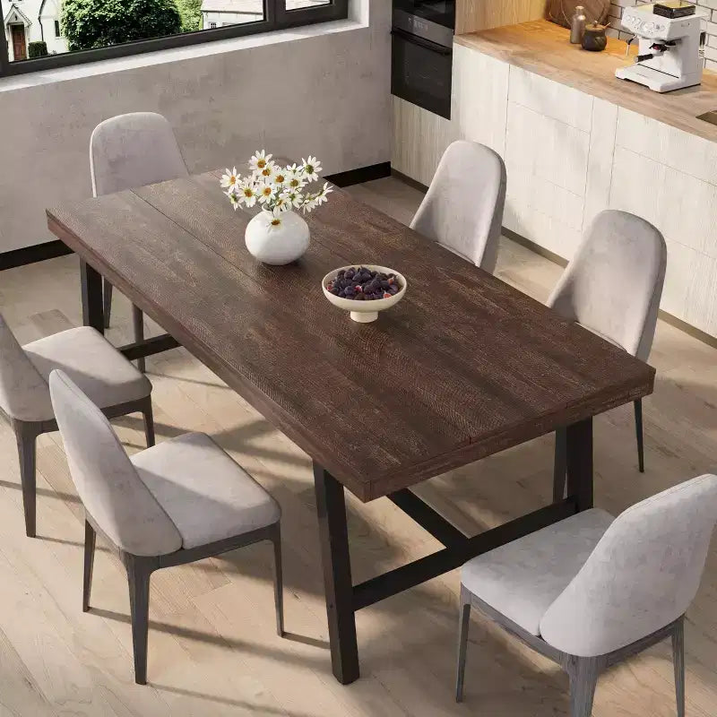 Table de salle à manger de 180 cm pour 6-8 personnes, grande table rectangulaire industrielle avec plateau en bois et pieds en métal pour cuisine et salle à manger, grise
