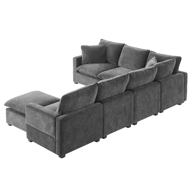 Canapé sectionnel convertible en U Okak avec pouf mobile, canapé rembourré moderne à 6 places pour salon, appartement
