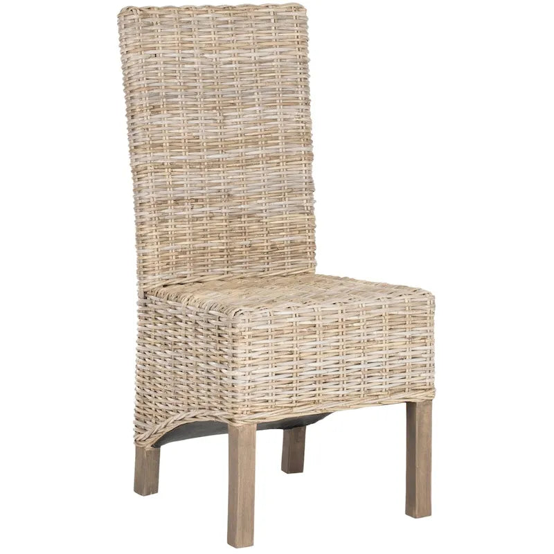 Lot de 2 chaises de salle à manger en osier naturel L 48 cm x P 56 cm x H 104 cm, style bohème côtier
