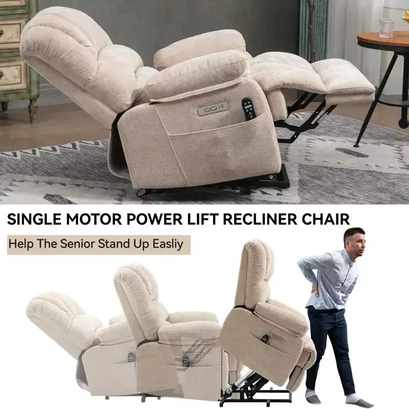 CLIHOME Fauteuil inclinable électrique releveur en chenille grande taille, largeur d'assise 23 pouces et dossier haut, avec massage vibrant 8 points et chauffage lombaire
